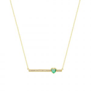 Jennifer Meyer Diamond Stick Necklace with Heart Cut Emerald Accent