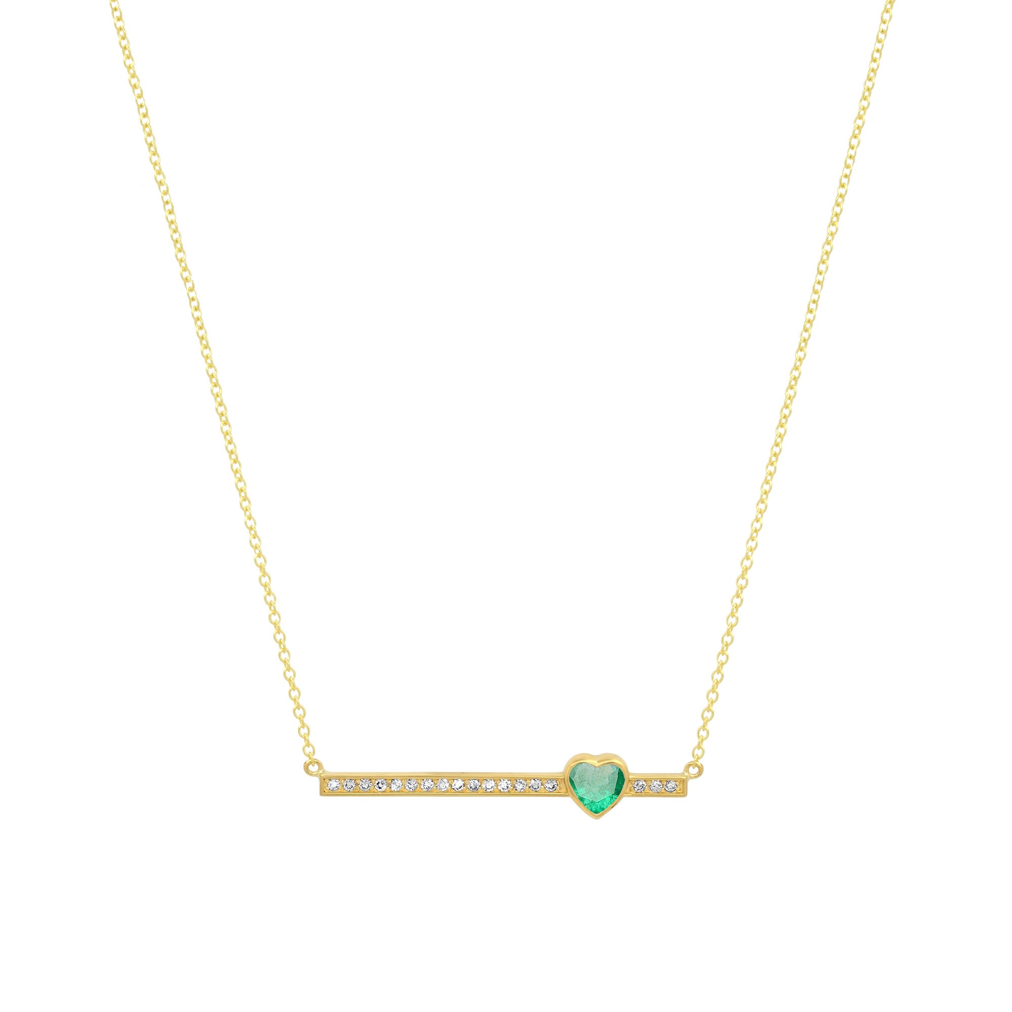 Jennifer Meyer Diamond Stick Necklace with Heart Cut Emerald Accent