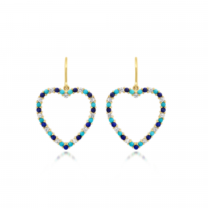 Jennifer Meyer Large Diamond, Turquoise and Lapis Open Heart Drop Earrings