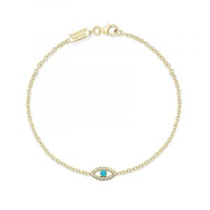 Jennifer Meyer Mini Diamond Open Evil Eye with Turquoise Center Bracelet