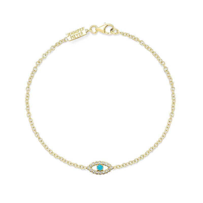 Jennifer Meyer Mini Diamond Open Evil Eye with Turquoise Center Bracelet
