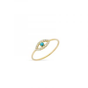 Jennifer Meyer Diamond Mini Open Evil Eye Ring with Turquoise Center