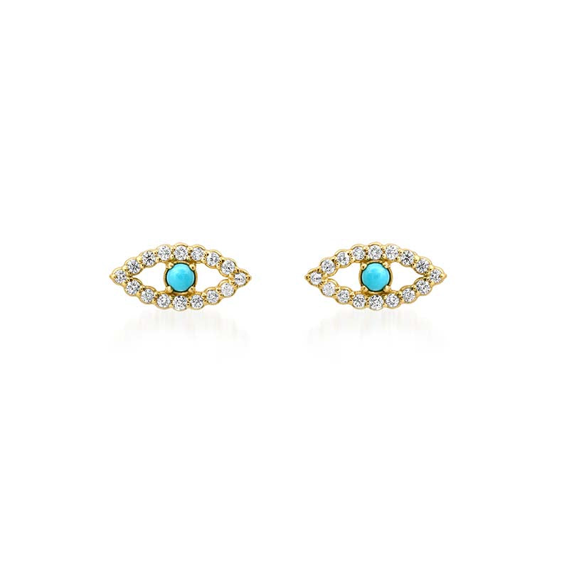 Jennifer Meyer Diamond Mini Open Evil Eye Studs with Turquoise Center