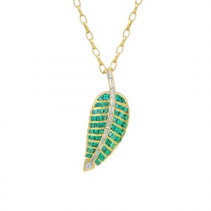Jennifer Meyer Large 20th Anniversary Emerald & Diamond Leaf Necklace