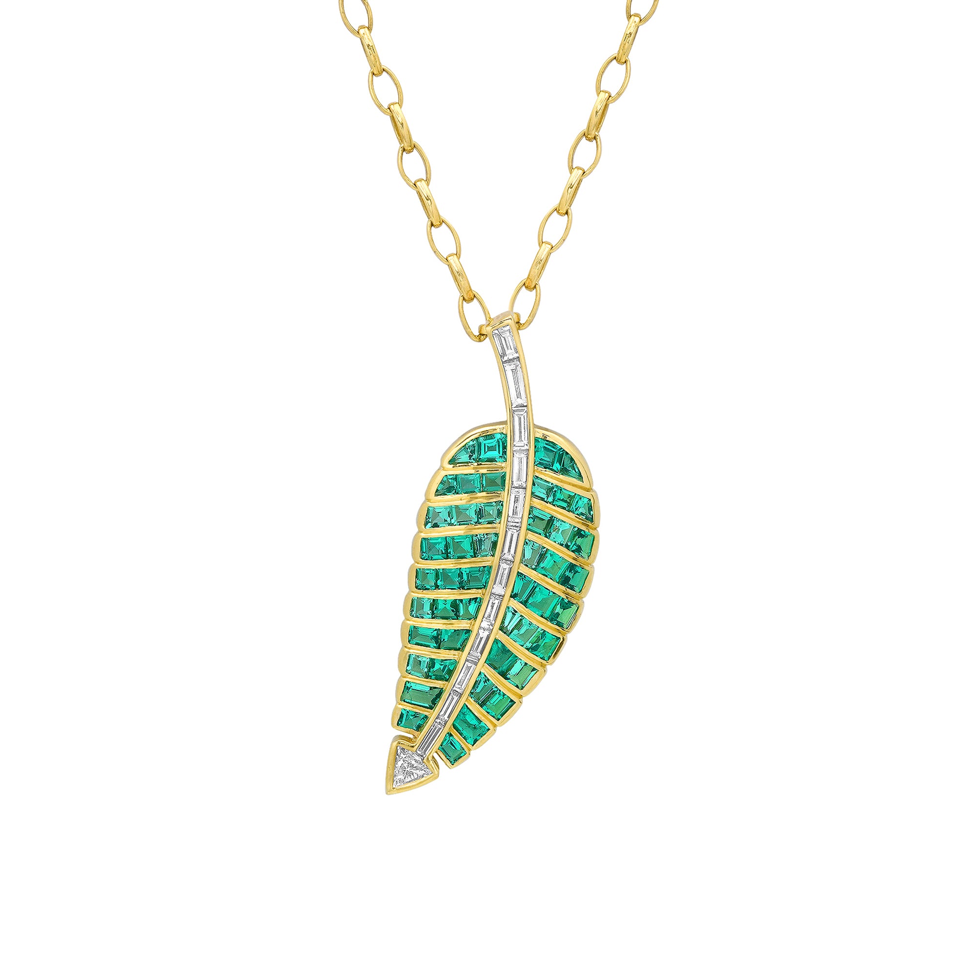 Jennifer Meyer Large 20th Anniversary Emerald & Diamond Leaf Necklace
