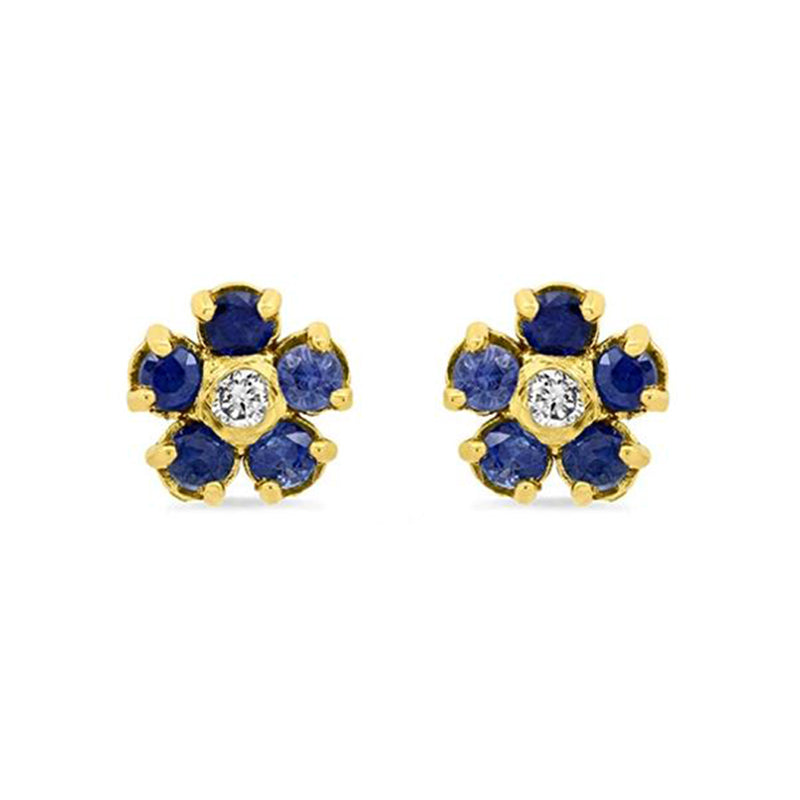 Jennifer Meyer Large Blue Sapphire Flower Studs with Diamond Center