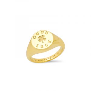 Jennifer Meyer Small Good Luck & Clover Sentiment Signet Ring