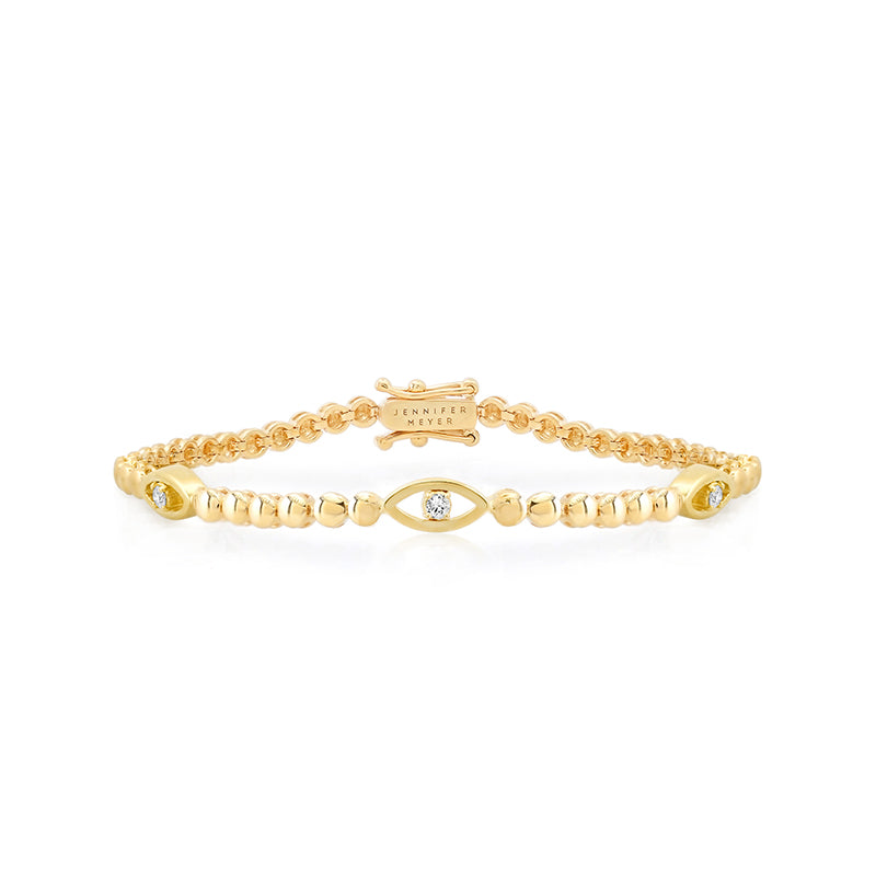 Jennifer Meyer Bezel Tennis Bracelet With 3 Mini Open Evil Eye Accents
