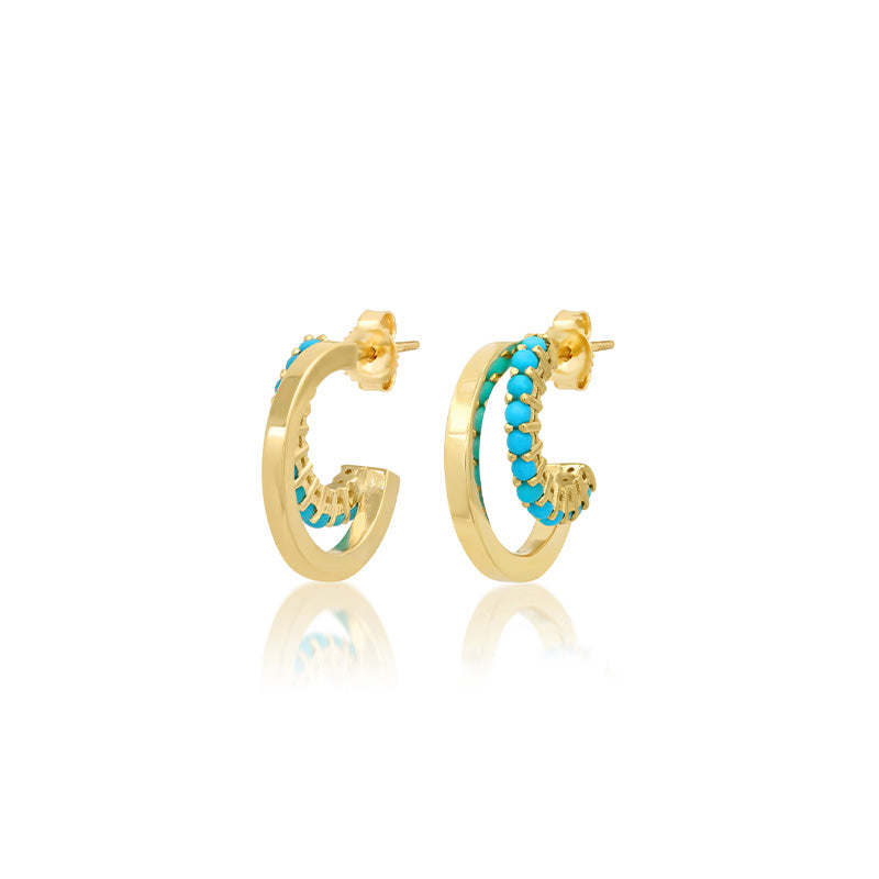 Jennifer Meyer Mini Double Hoop with 4-Prong Turquoise Accent