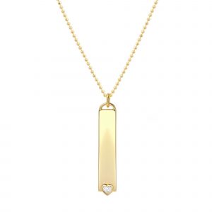 Jennifer Meyer Vertical Engravable Nameplate Pendant with Diamond Heart