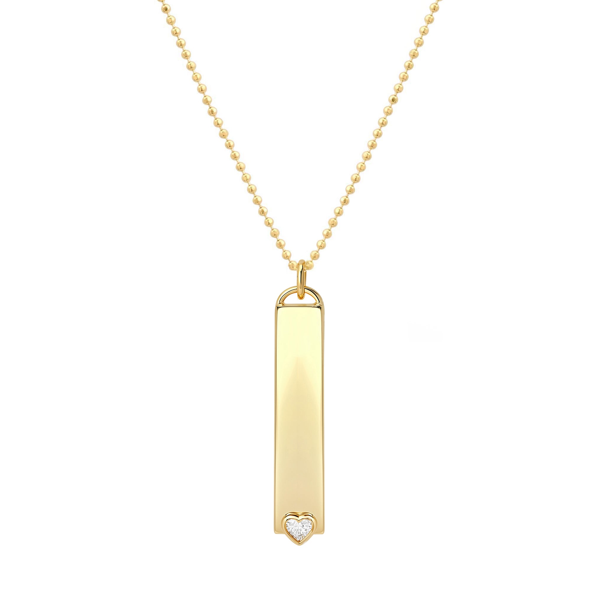 Jennifer Meyer Vertical Engravable Nameplate Pendant with Diamond Heart