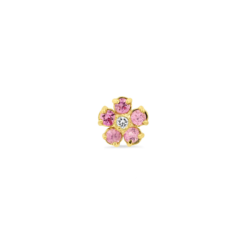 Jennifer Meyer Single Pink Sapphire Flower Studs with Diamond Center