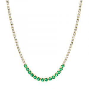 Jennifer Meyer 4-Prong Diamond Tennis Necklace with Large 4-Prong Emerald Accent