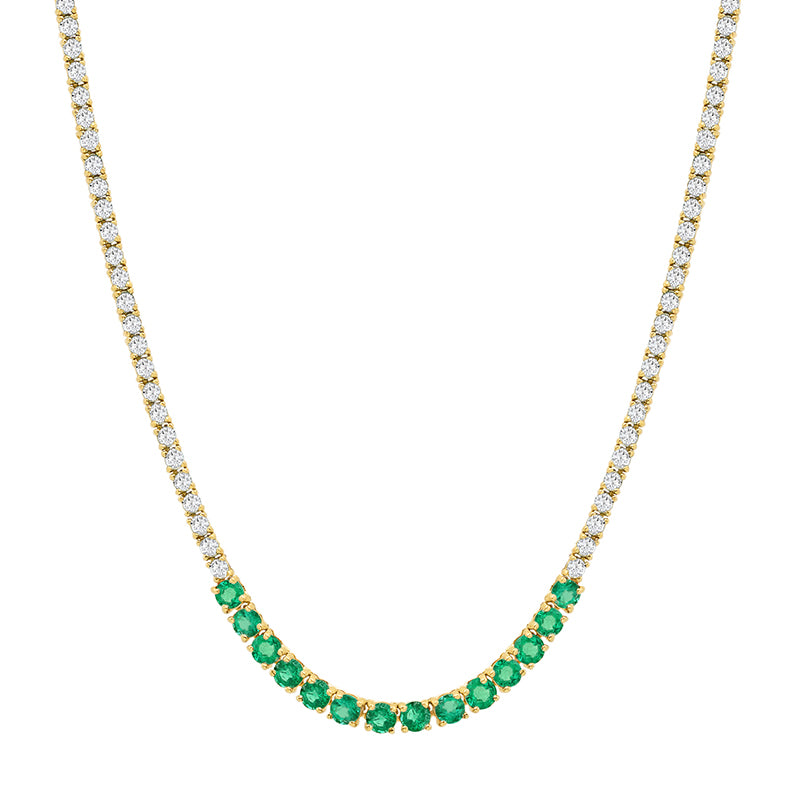 Jennifer Meyer 4-Prong Diamond Tennis Necklace with Large 4-Prong Emerald Accent