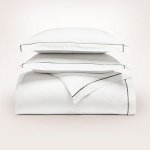 Bollandbranch Signature Embellished Duvet Set - White/Juniper Embroidered