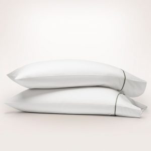 Bollandbranch Signature Embellished Pillowcase Set - White/Juniper Embroidered