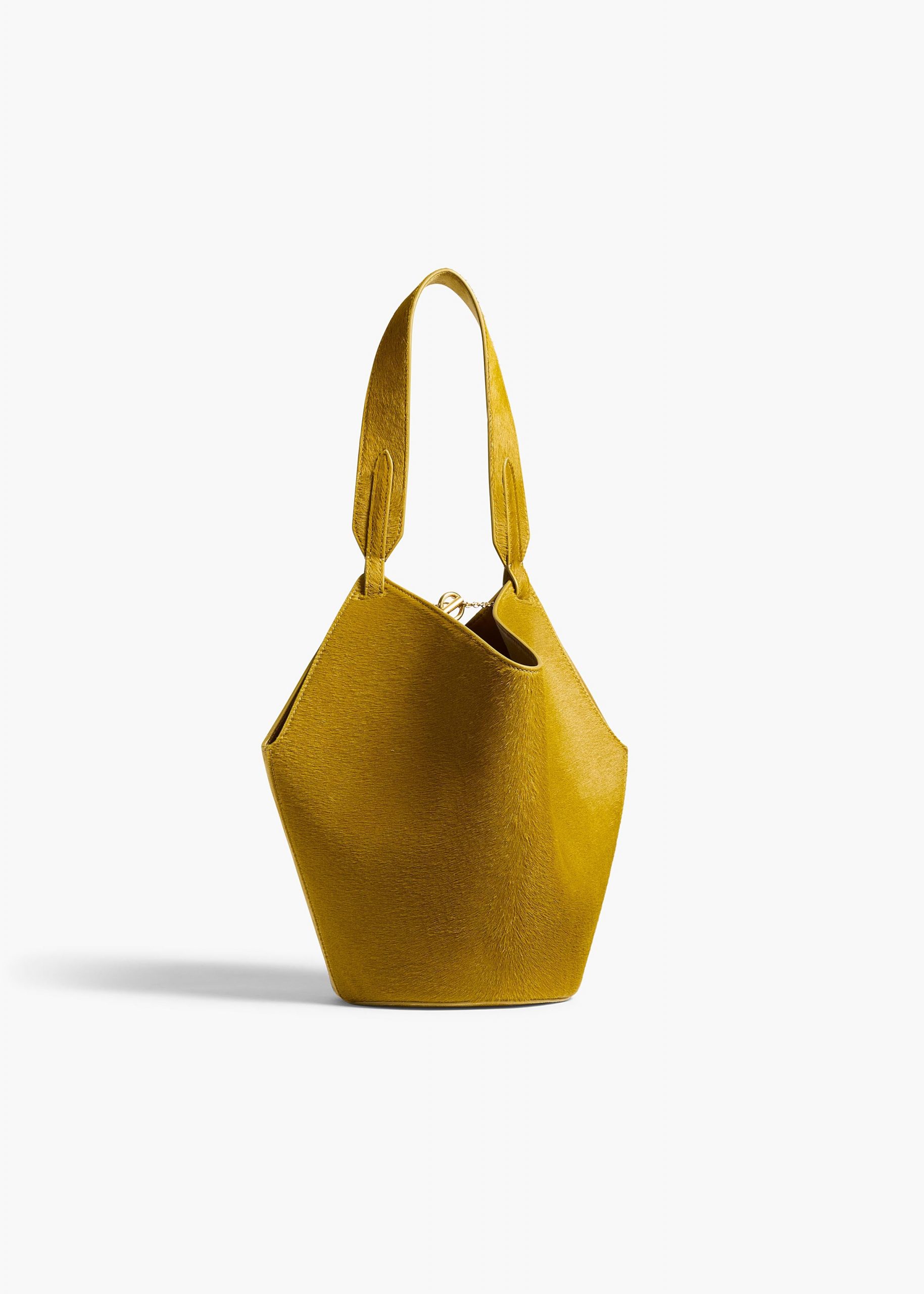 Khaite Mini Lotus Tote in Golden Olive Suede