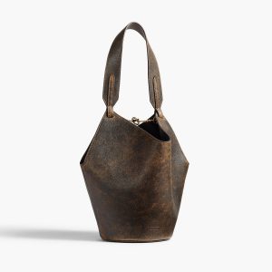 Khaite Mini Lotus Tote in Natural and Black Distressed Leather