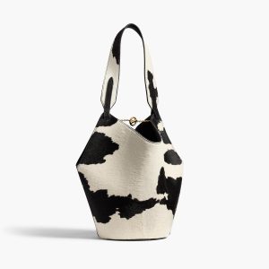 Khaite Mini Lotus Tote in Cow Print Haircalf/Black Suede