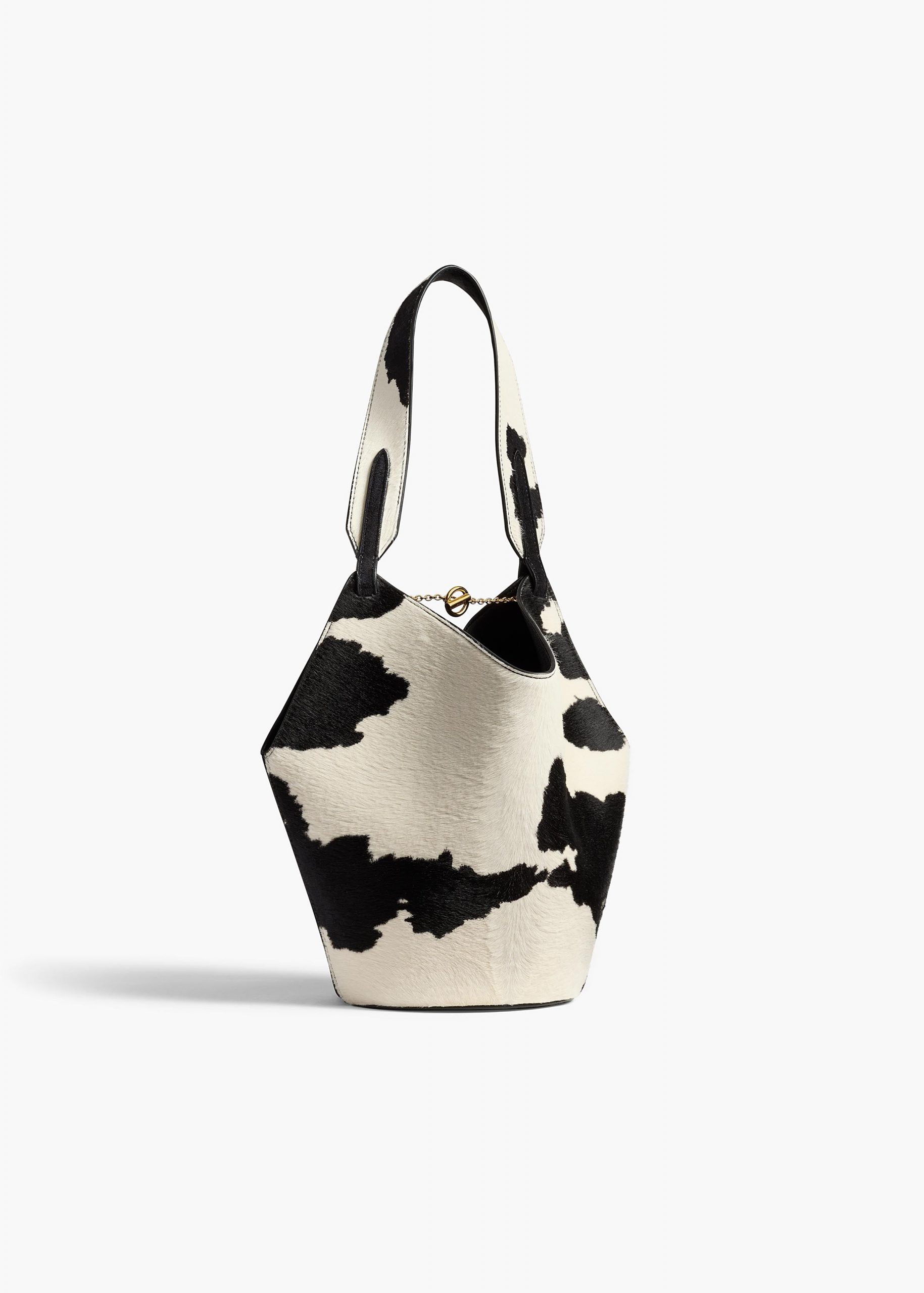Khaite Mini Lotus Tote in Cow Print Haircalf/Black Suede
