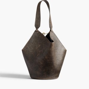 Khaite Small Lotus Tote in Natural and Black Distressed Leather