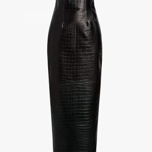 Khaite Loxley Skirt in Black Croc-Embossed Leather