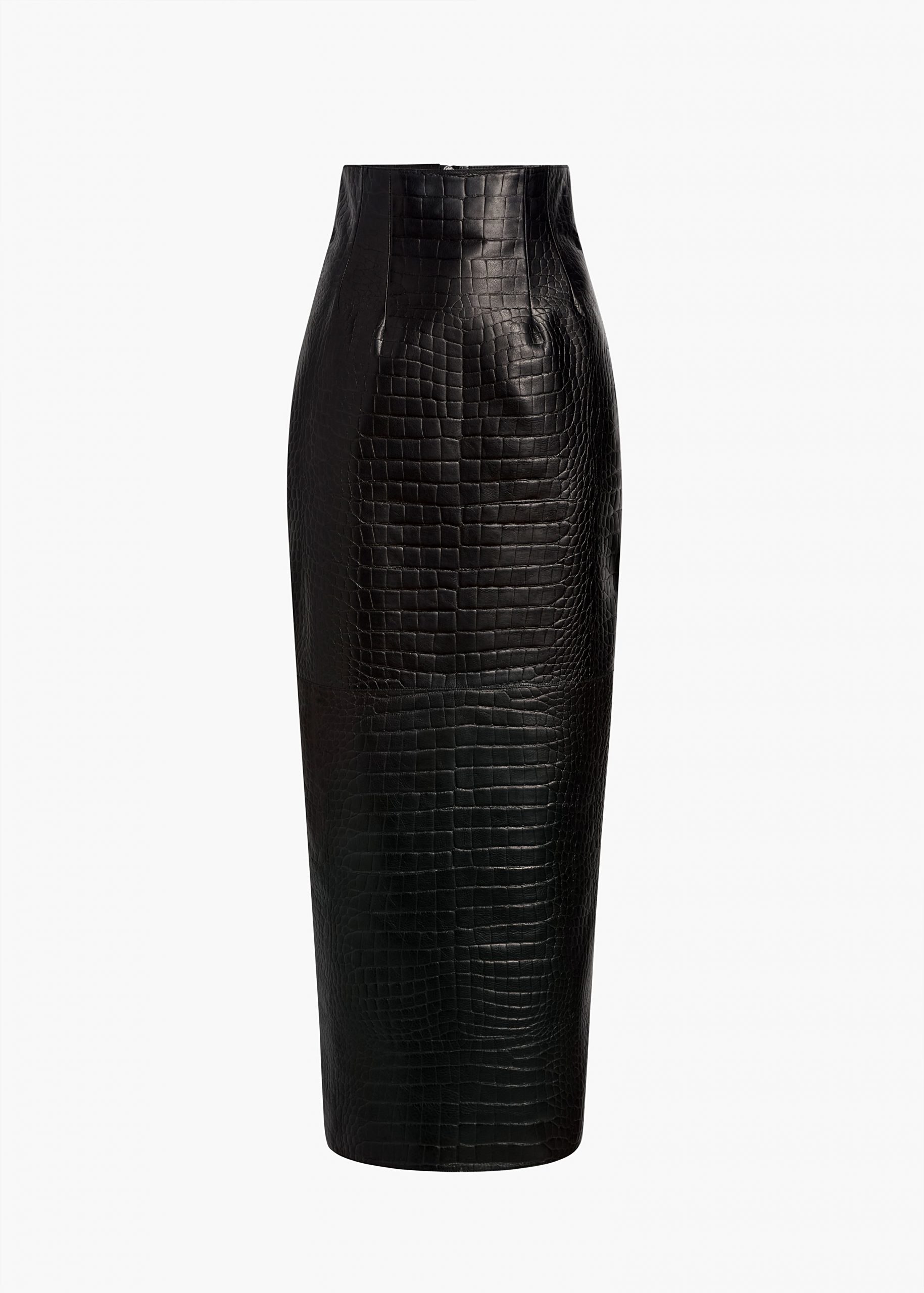 Khaite Loxley Skirt in Black Croc-Embossed Leather
