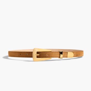 Khaite Small Lucca Belt in Caramel Suede with Gold