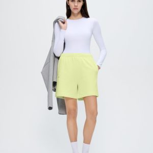 Pangaia Womens 365 Midweight Mid Length Shorts—Soft Lime
