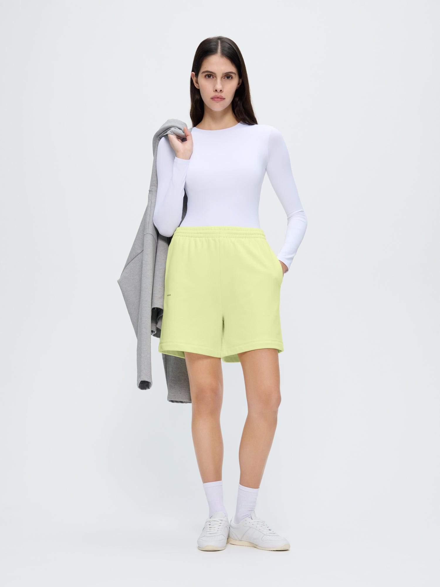Pangaia Womens 365 Midweight Mid Length Shorts—Soft Lime