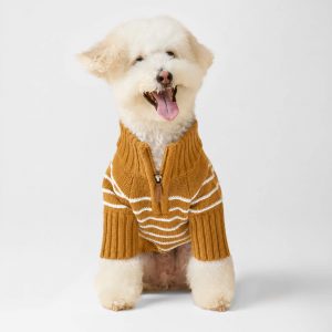 The Foggy Dog Mustard Stripe Quarter-Zip Dog Sweater