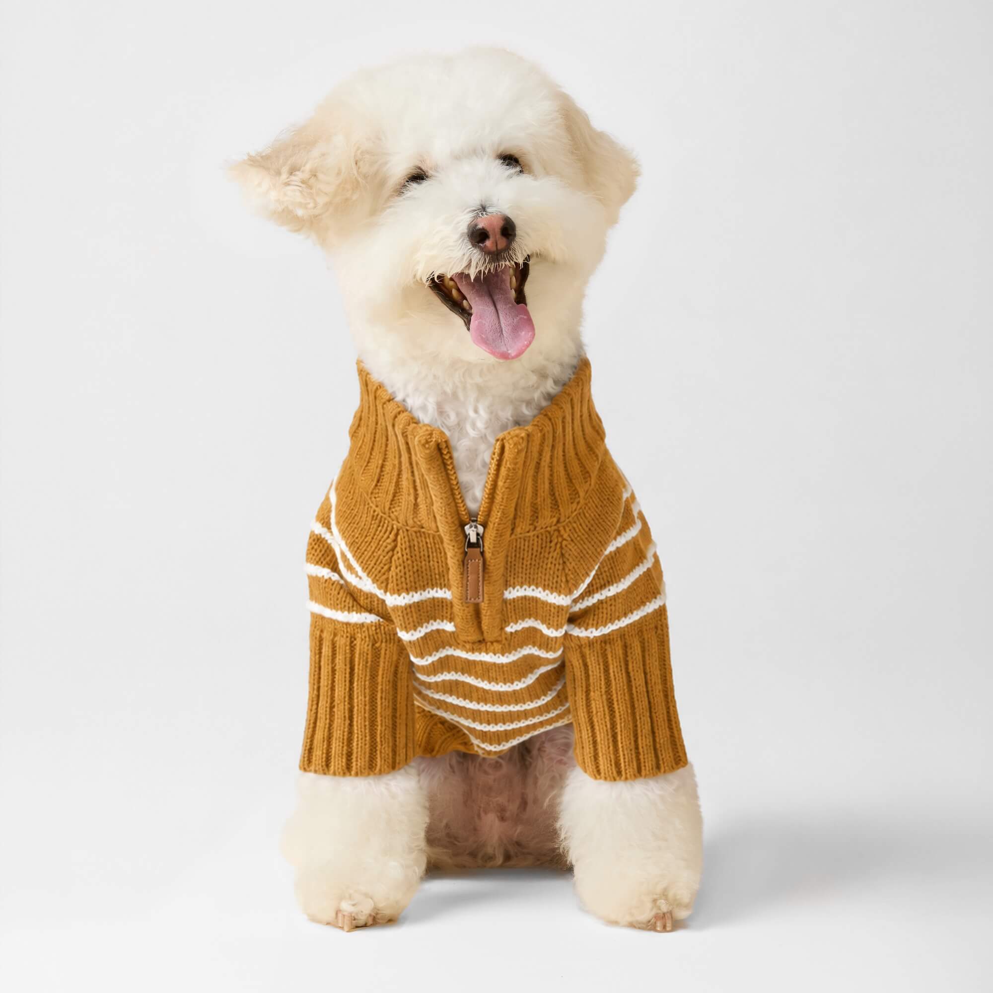 The Foggy Dog Mustard Stripe Quarter-Zip Dog Sweater