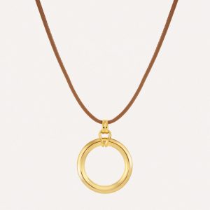 Dinny Hall Iceni Chariot Link Brown Leather Necklace