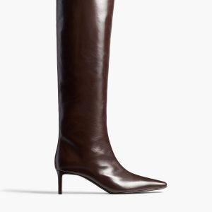 Khaite Ona Knee-High Boot in Chocolate Glazed Leather