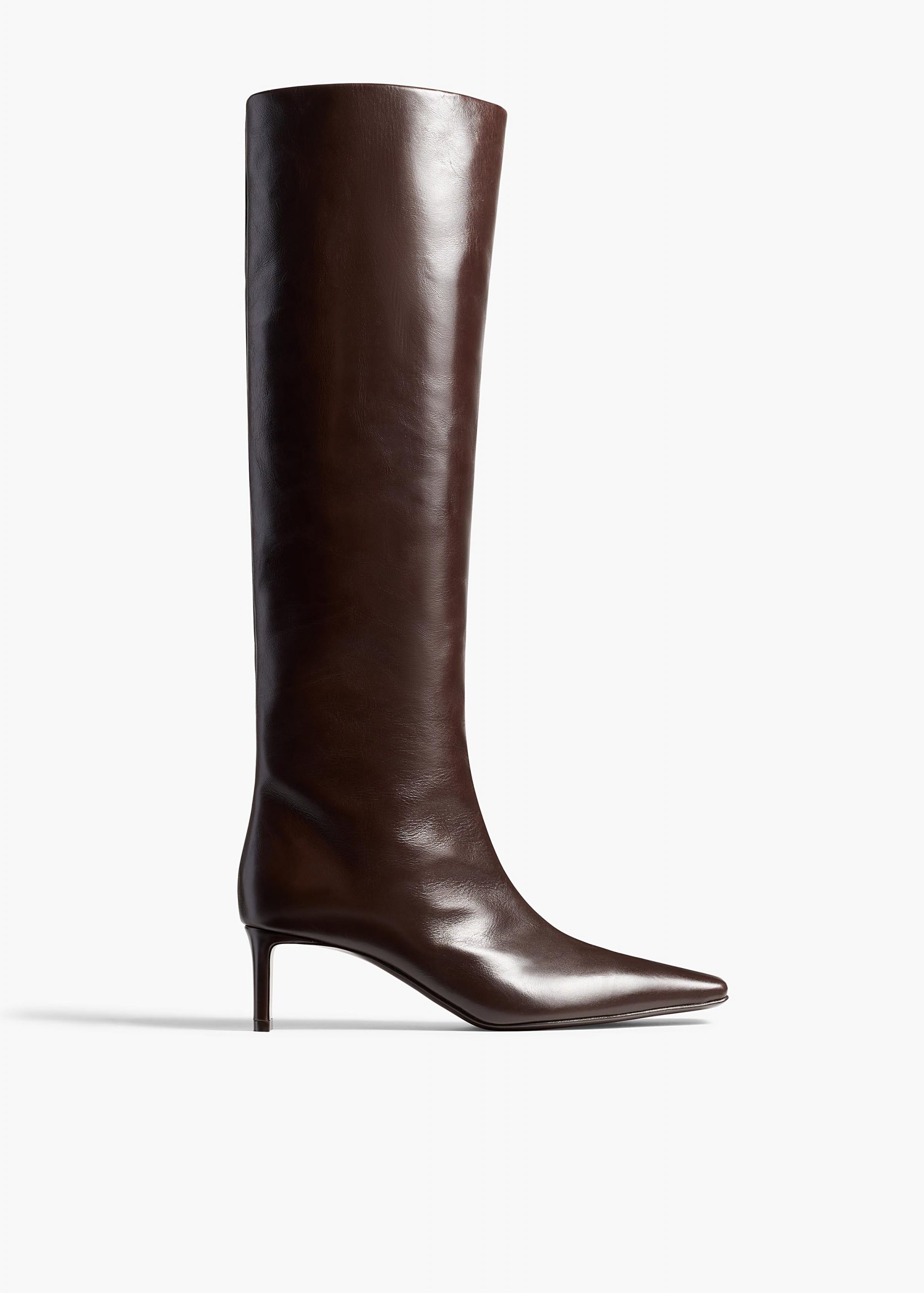 Khaite Ona Knee-High Boot in Chocolate Glazed Leather