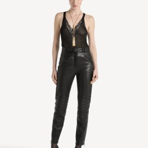 Balmain Pantalon biker en cuir d'agneau