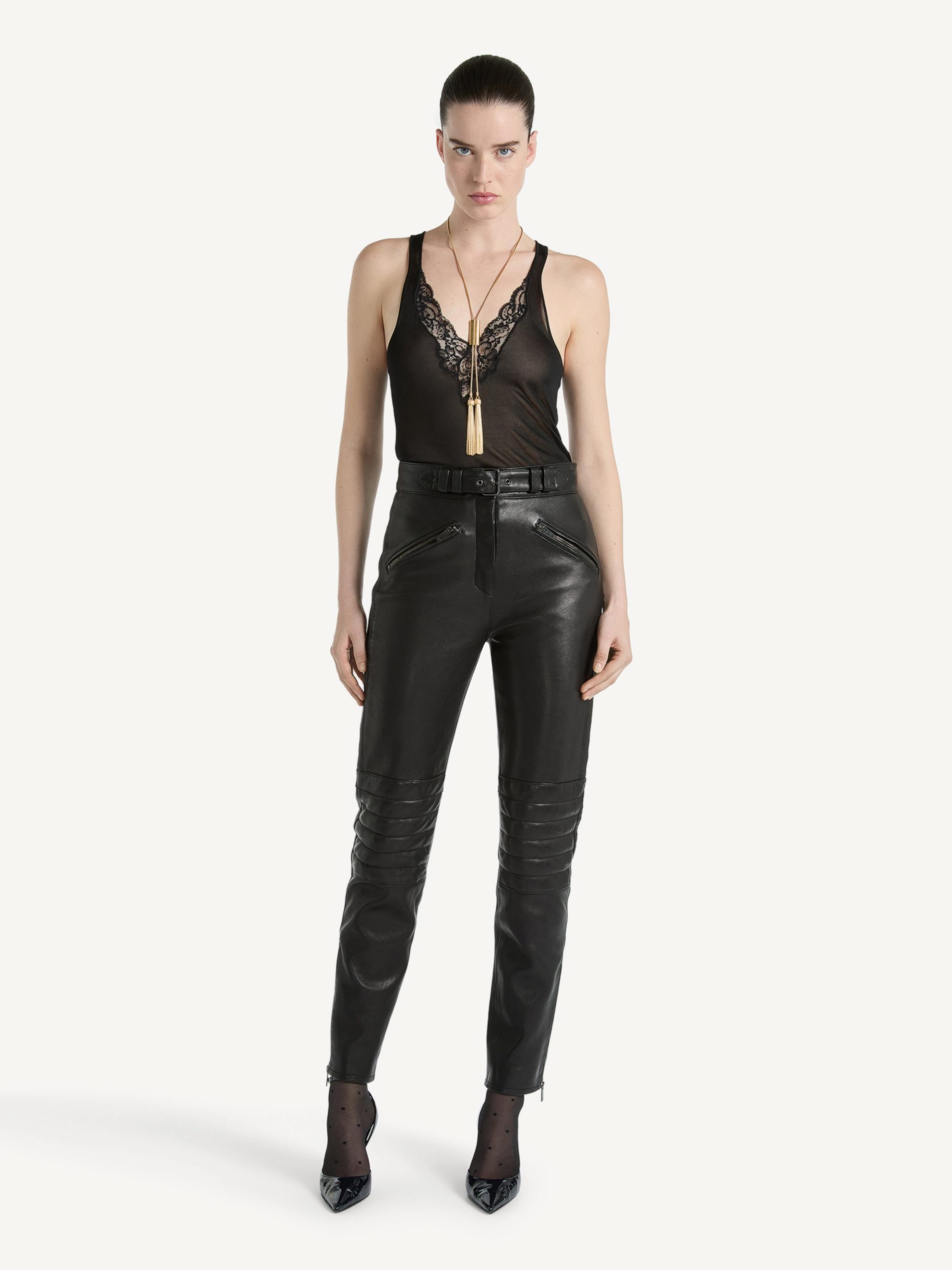 Balmain Pantalon biker en cuir d'agneau