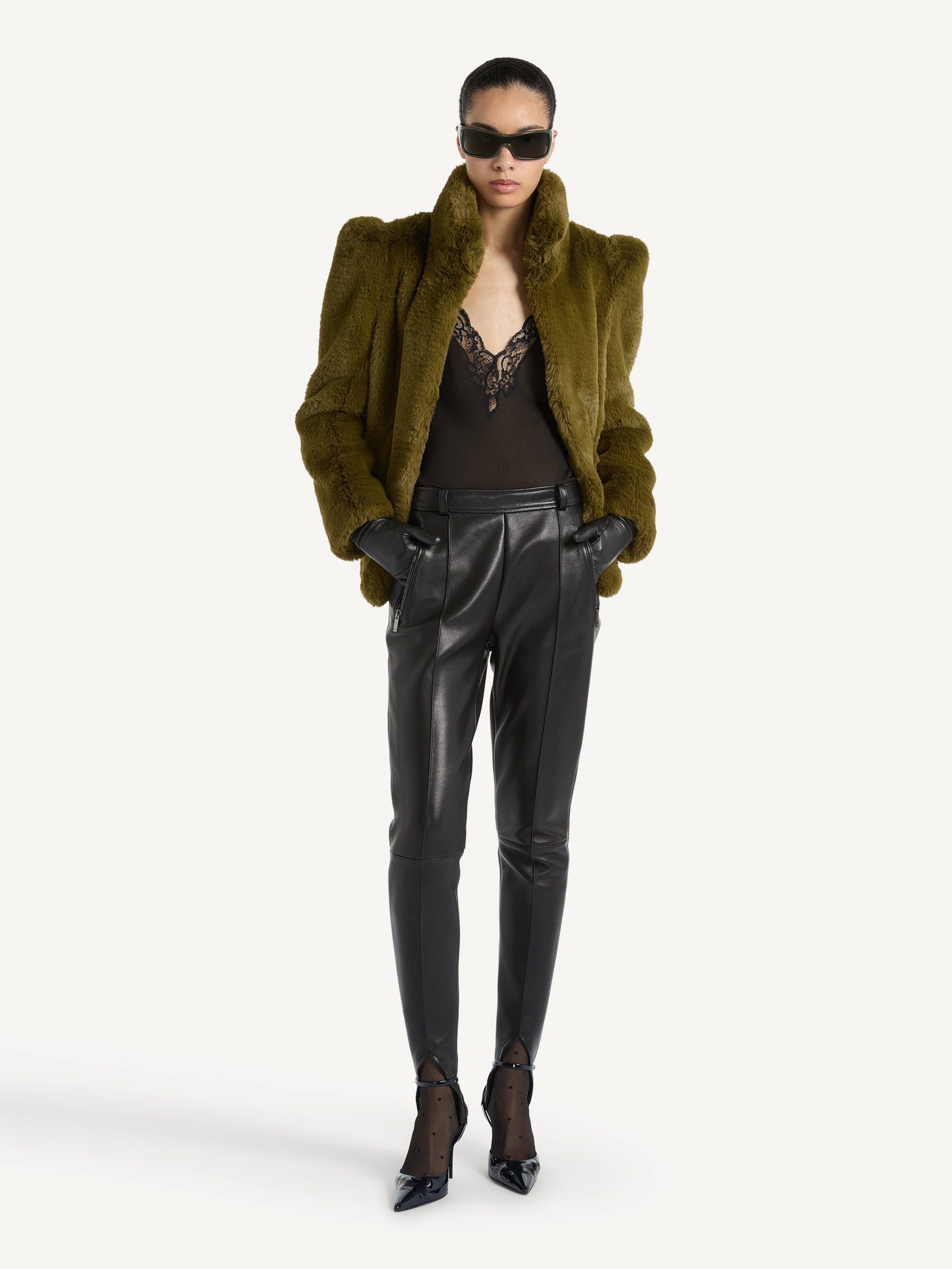Balmain Pantalon fuseau en cuir d'agneau
