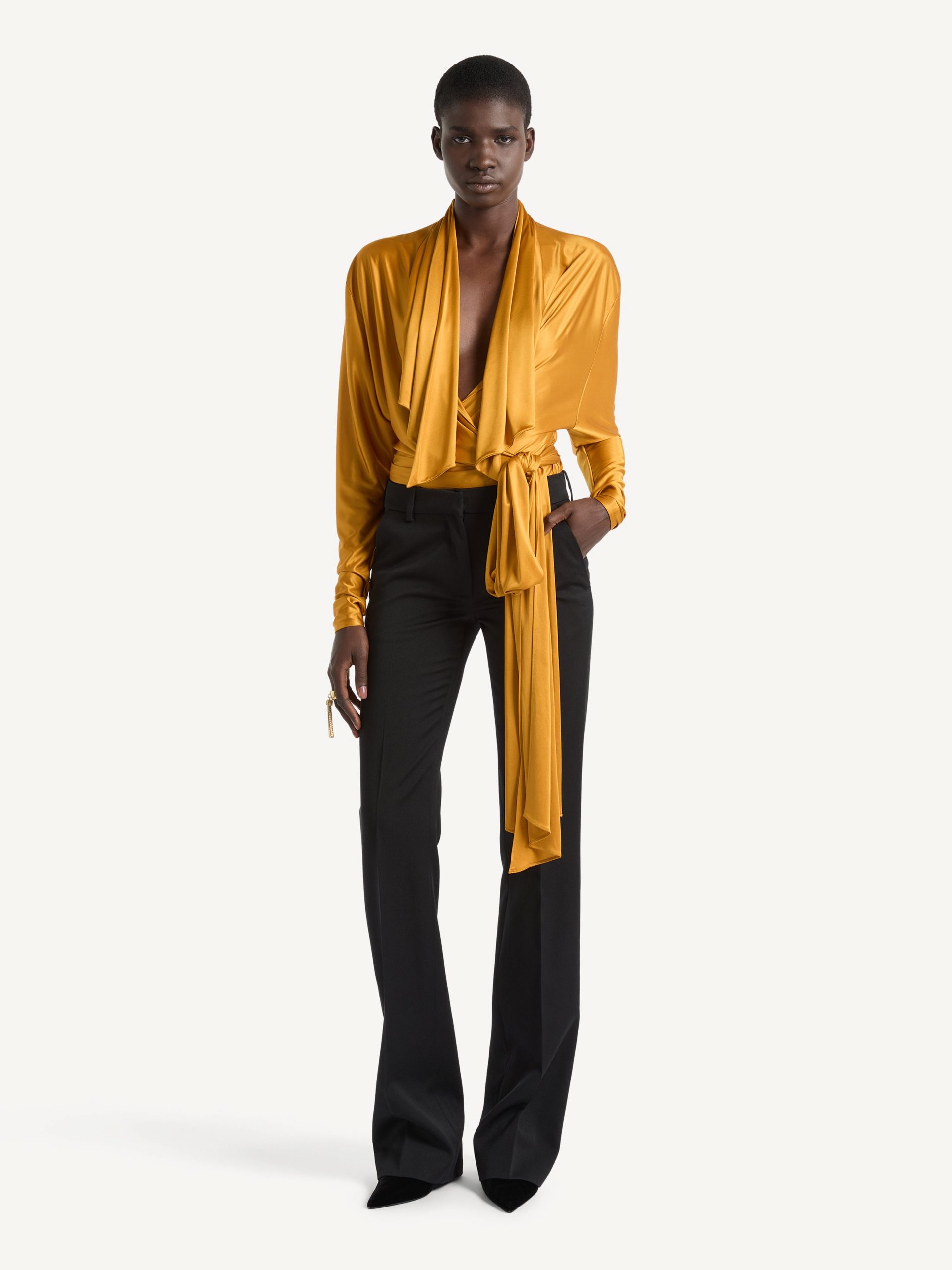 Balmain Pantalon taille basse en satin de laine