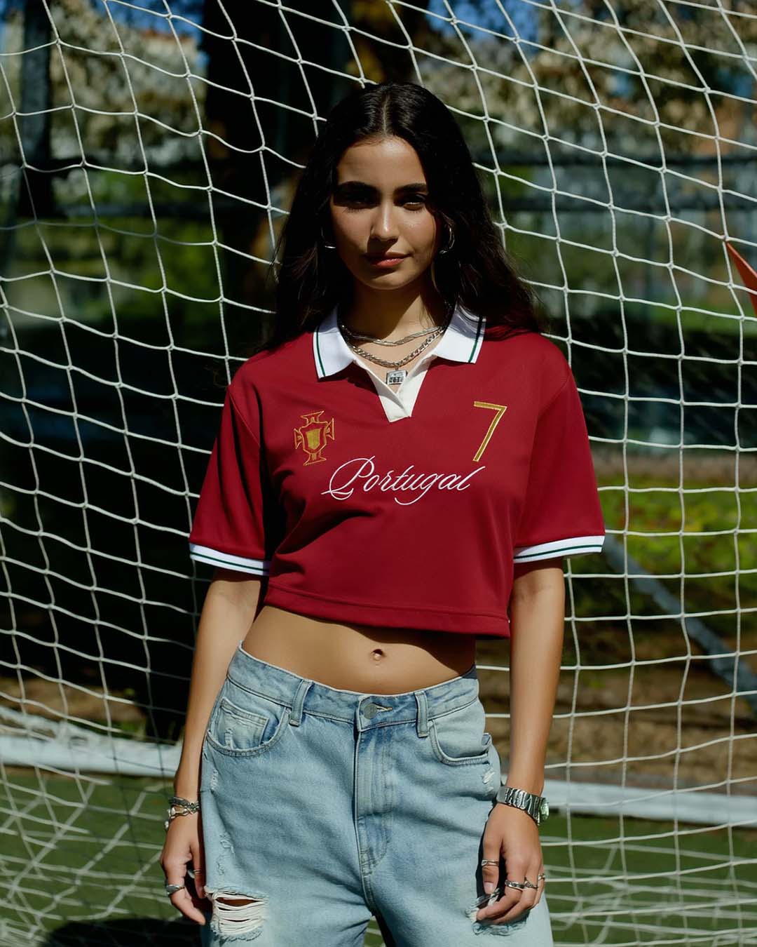 Shop Football Portugal Women's Oversized Cropped Polo