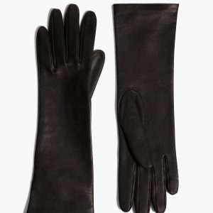 Khaite Remo Mid-Length Gloves in Black Leather