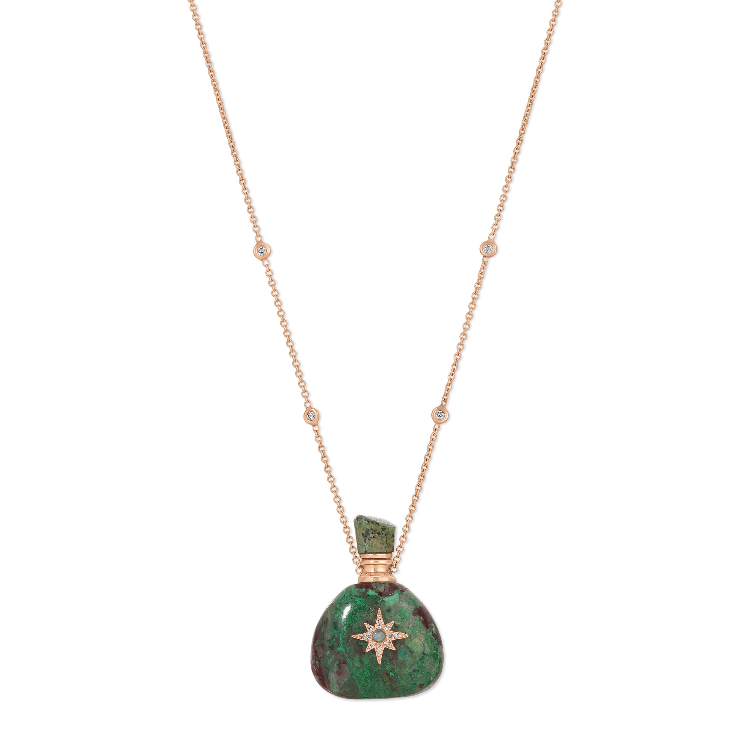 Jacquie Aiche Medium Triangle Pave Shining Star Chrysocolla Potion Bottle Necklace