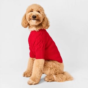 The Foggy Dog Red Cable Knit Dog Sweater