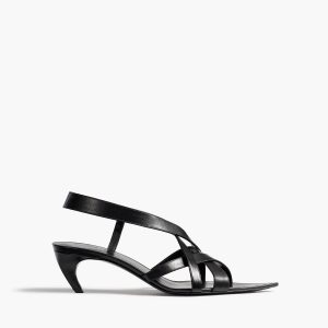 Khaite Sadie Kitten Heel Sandal in Black Glazed Leather
