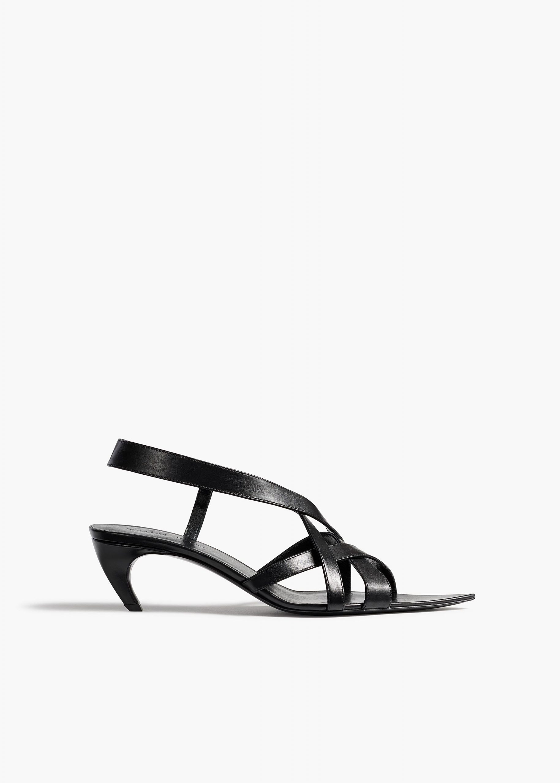 Khaite Sadie Kitten Heel Sandal in Black Glazed Leather