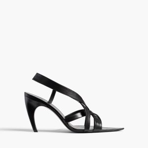 Khaite Sadie Sandal in Black Glazed Leather