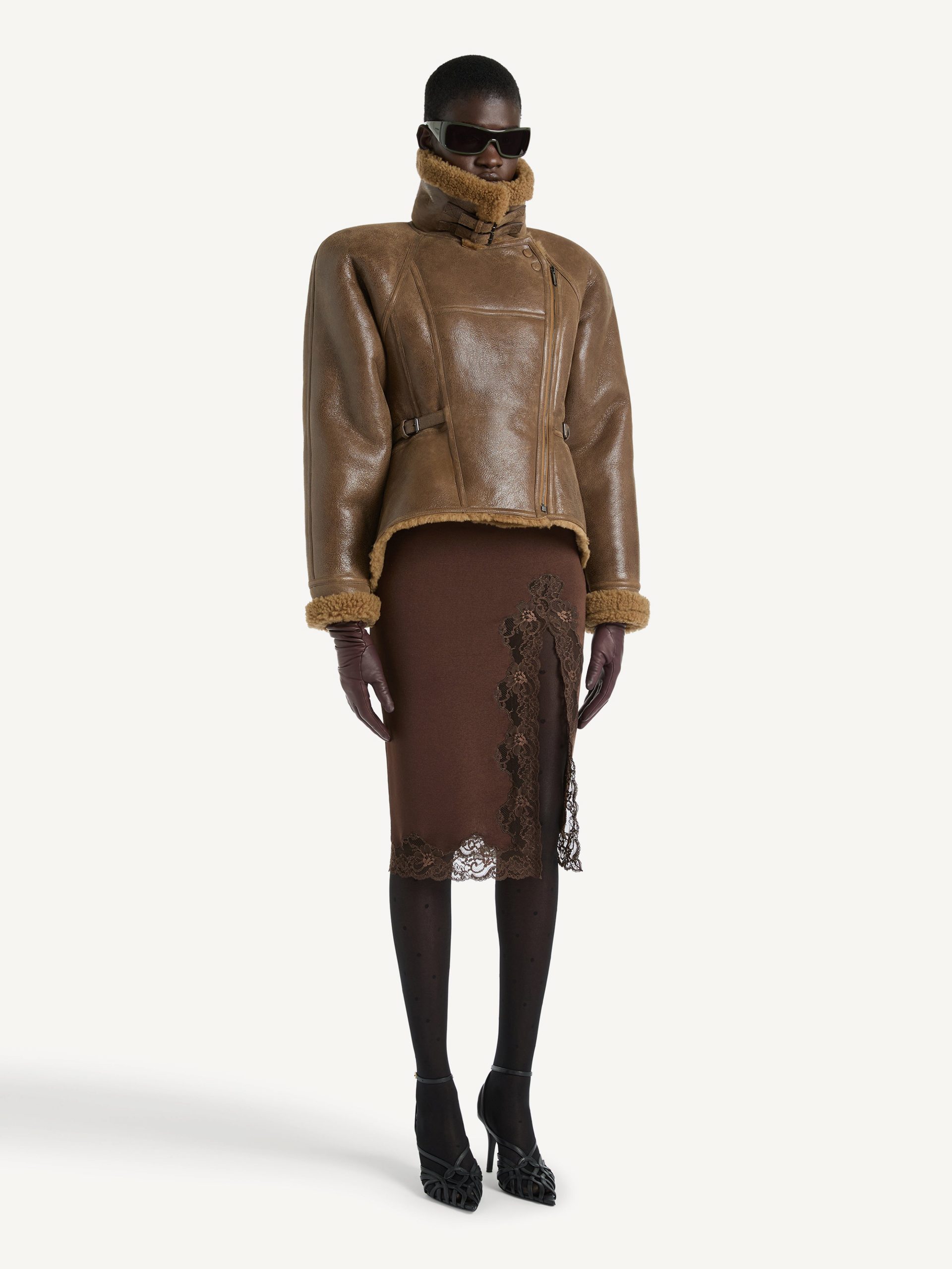 Balmain Jupe mi-longue en maille et dentelle