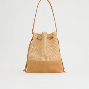 Mansurgavriel Drawstring Cabas - Natural Raffia/Budino Suede