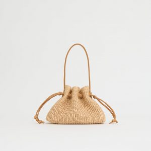 Mansurgavriel Drawstring Pouchette - Natural Raffia/Budino Suede