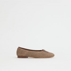 Mansurgavriel Square Toe Ballerina - Anise Raffia